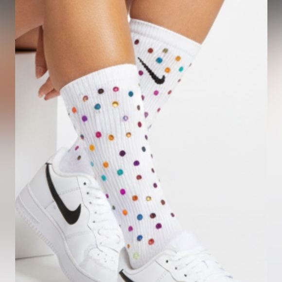Nike Other - 🔥Another - 1 Pair Brand New White Nike Socks Adorned with Colorful Rhinestones🔥